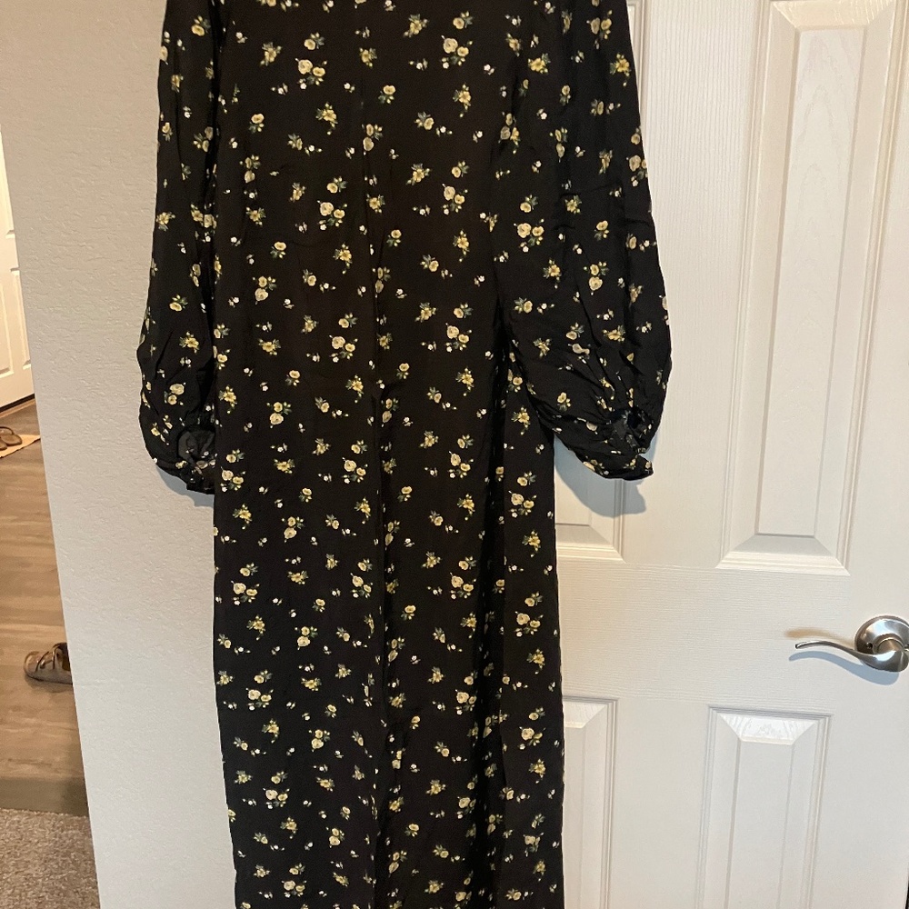 Long Black and Yellow Floral H&M Dress, Size M